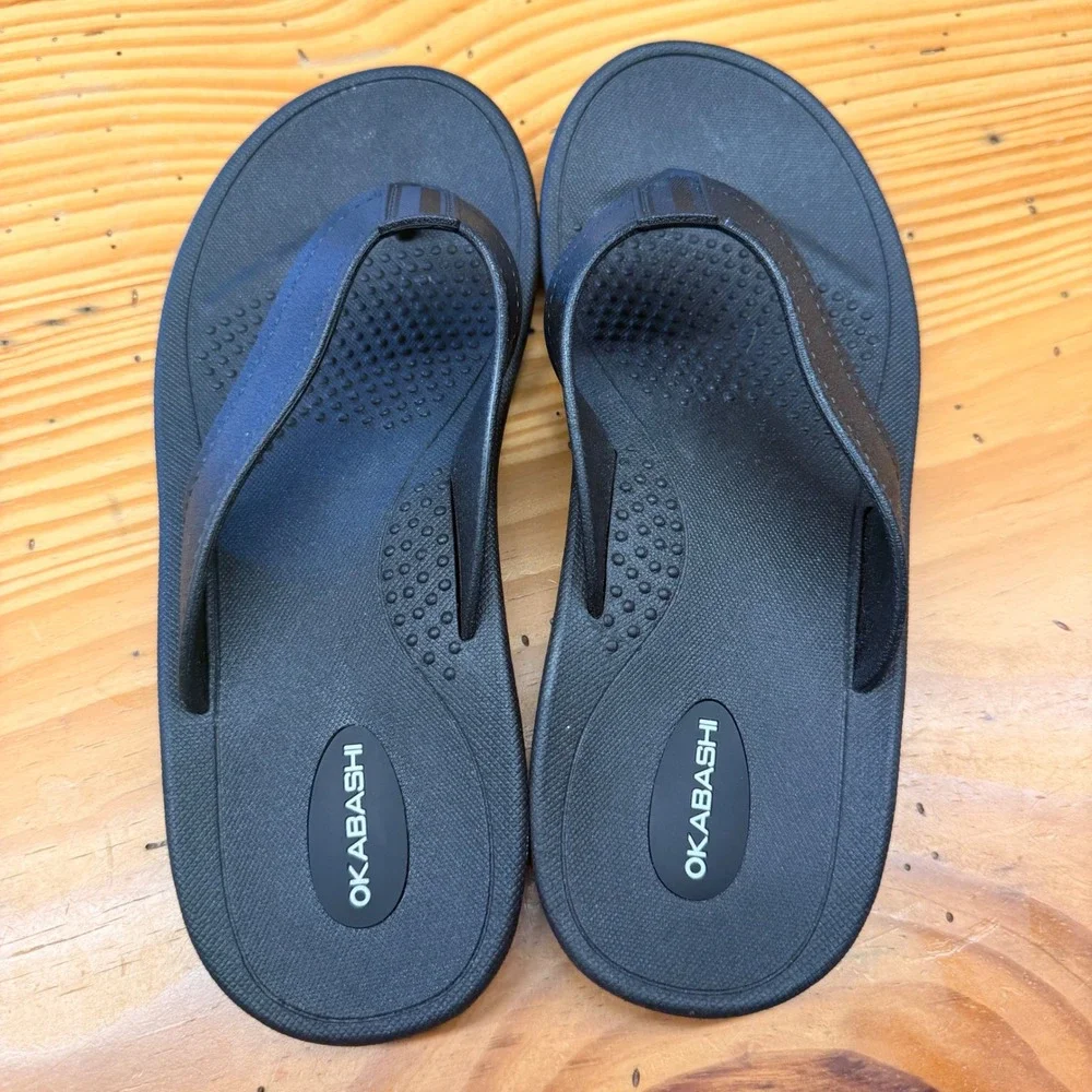 Okabashi Black Thong Flip Flop Sandals‎ Womens ML 6.5-7.5 Made in USA Comfort